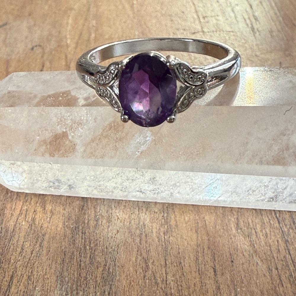 Amethyst Stone Butterfly Ring - Brand New